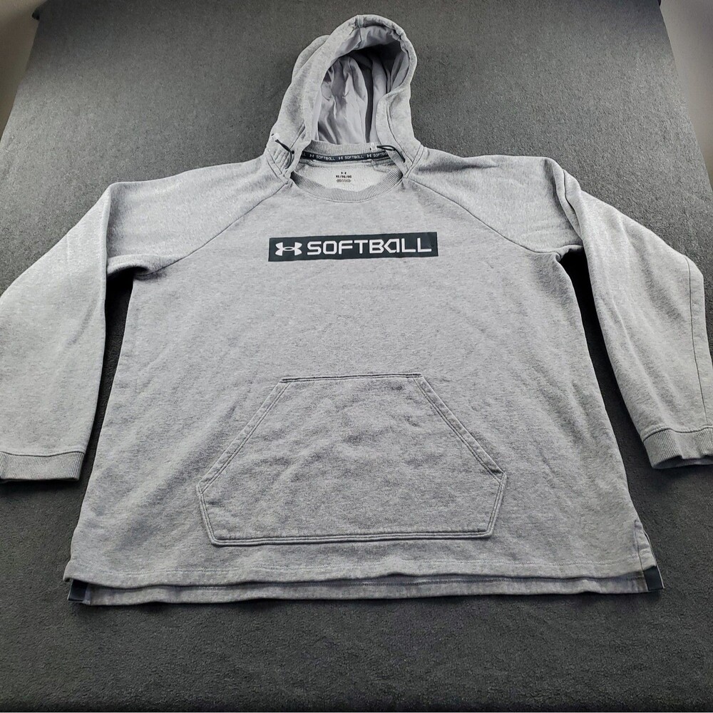 Under Armour Softball Hoodie Womens XLarge Grey Logo Hooded Pullover Sweatshirt